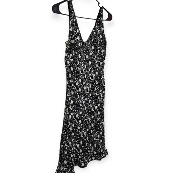 Express Vintage 90s Women's Black White Floral Babydoll Midi Dress sz 3/4 - Picture 2 of 7